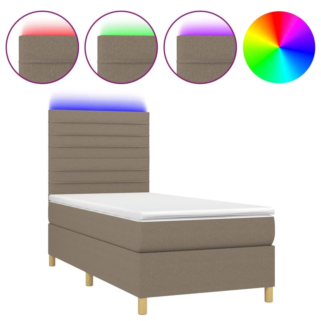 vidaXL tópszínű szövet rugós és LED-es ágy matraccal 80 x 200 cm