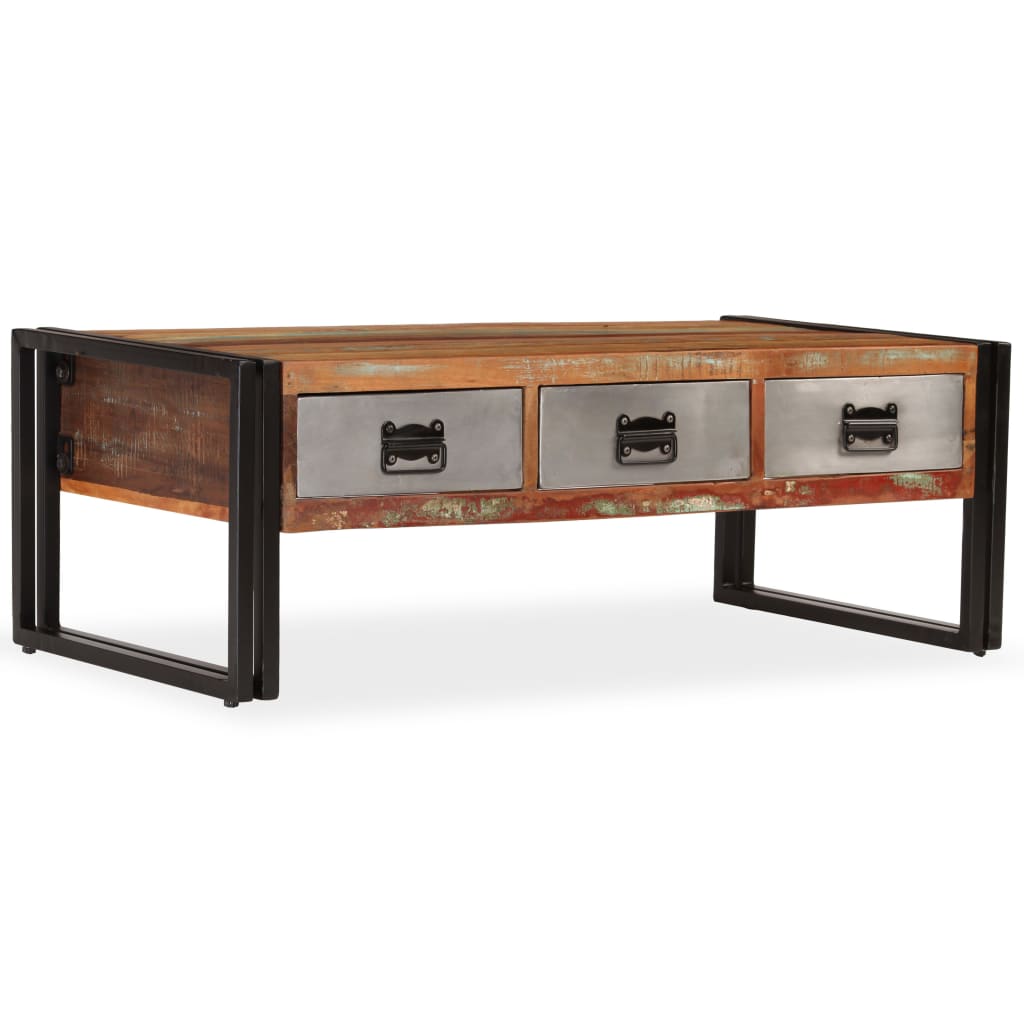 vidaXL 3-fiókos újrahasznosított fa dohányzóasztal 100 x 50 x 35 cm