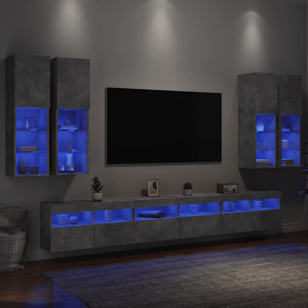 vidaXL 8 darabos betonszürke fali TV-szekrényszett LED-világítással