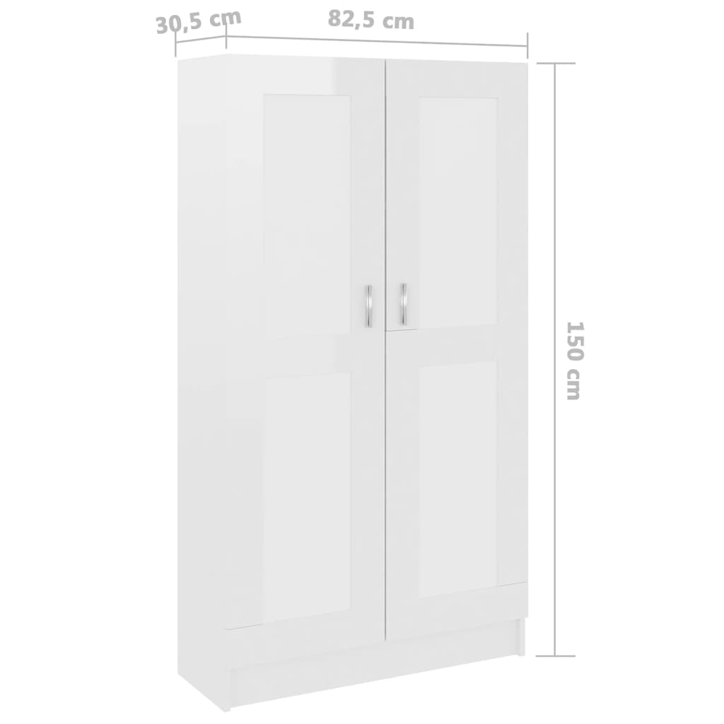 vidaXL magasfényű fehér forgácslap könyvszekrény 82,5 x 30,5 x 150 cm