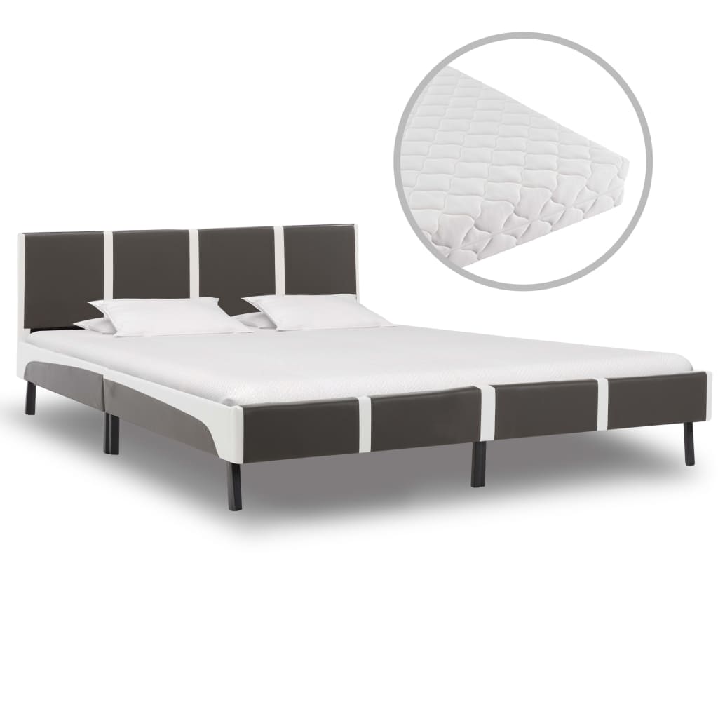 vidaXL szürke és fehér műbőr ágy matraccal 180 x 200 cm