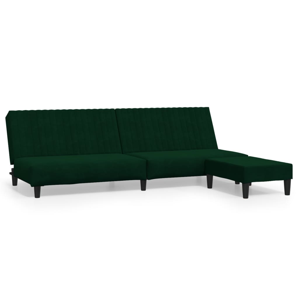 vidaXL kétszemélyes sötétzöld bársony kanapéágy lábtartóval