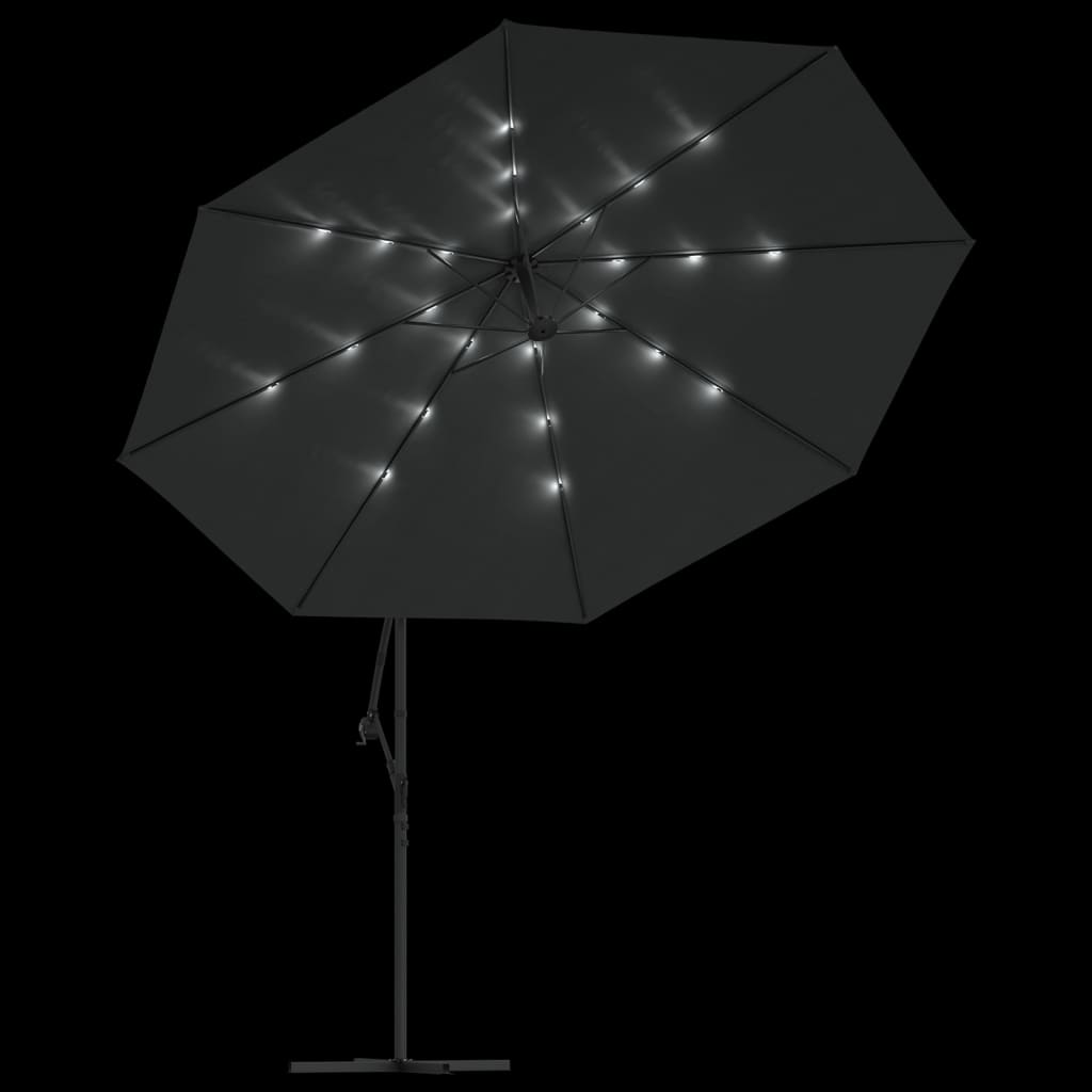 vidaXL antracit konzolos napernyő LED-fényekkel és fémrúddal 350 cm