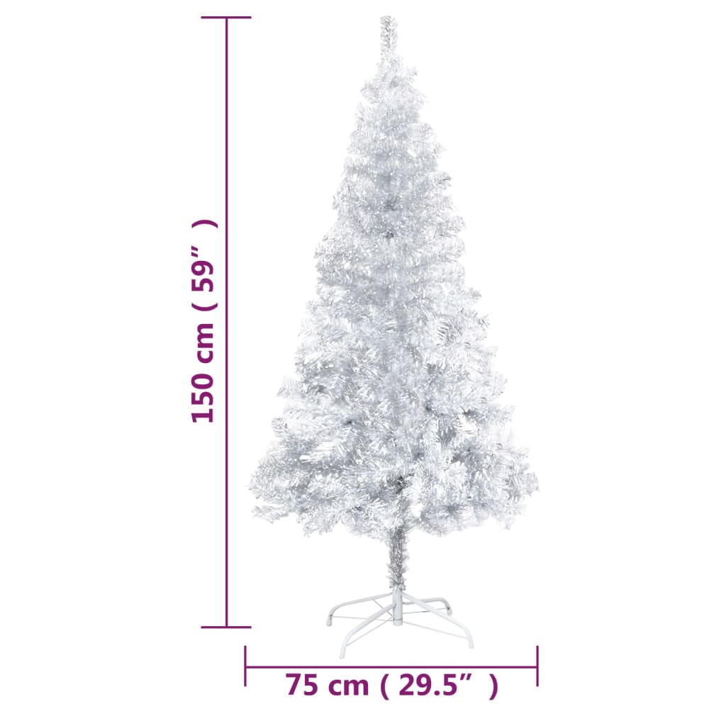 vidaXL ezüstszínű PET megvilágított műkarácsonyfa gömb szettel 150 cm