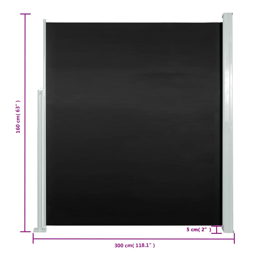 vidaXL veranda, terasz válaszfal 160 x 300 cm fekete