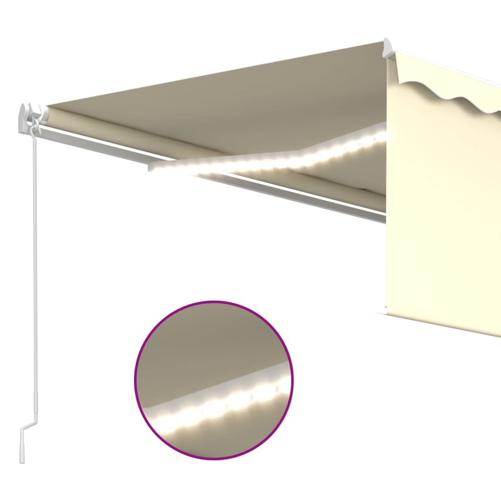 vidaXL krémszínű LED-es kézzel kihúzható napellenző redőnnyel 4 x 3 m