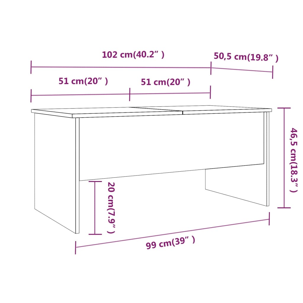 vidaXL sonoma tölgy színű szerelt fa dohányzóasztal 102x50,5x46,5 cm