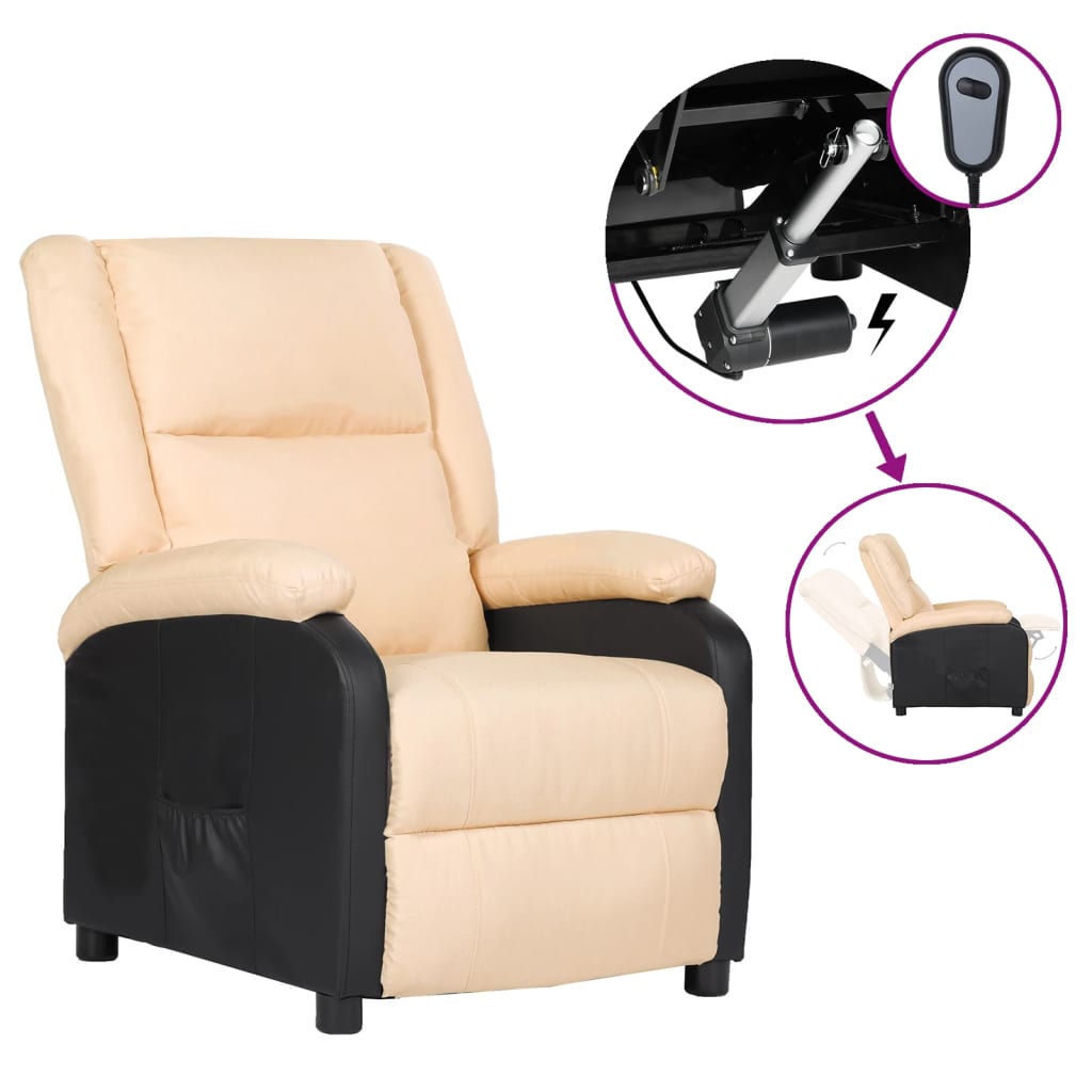vidaXL krémszínű műbőr és szövet elektromos dönthető TV-fotel