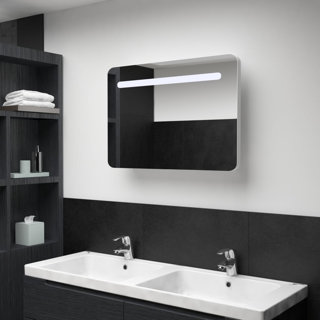 vidaXL tükrös fürdőszobaszekrény LED világítással 80 x 9,5 x 55 cm