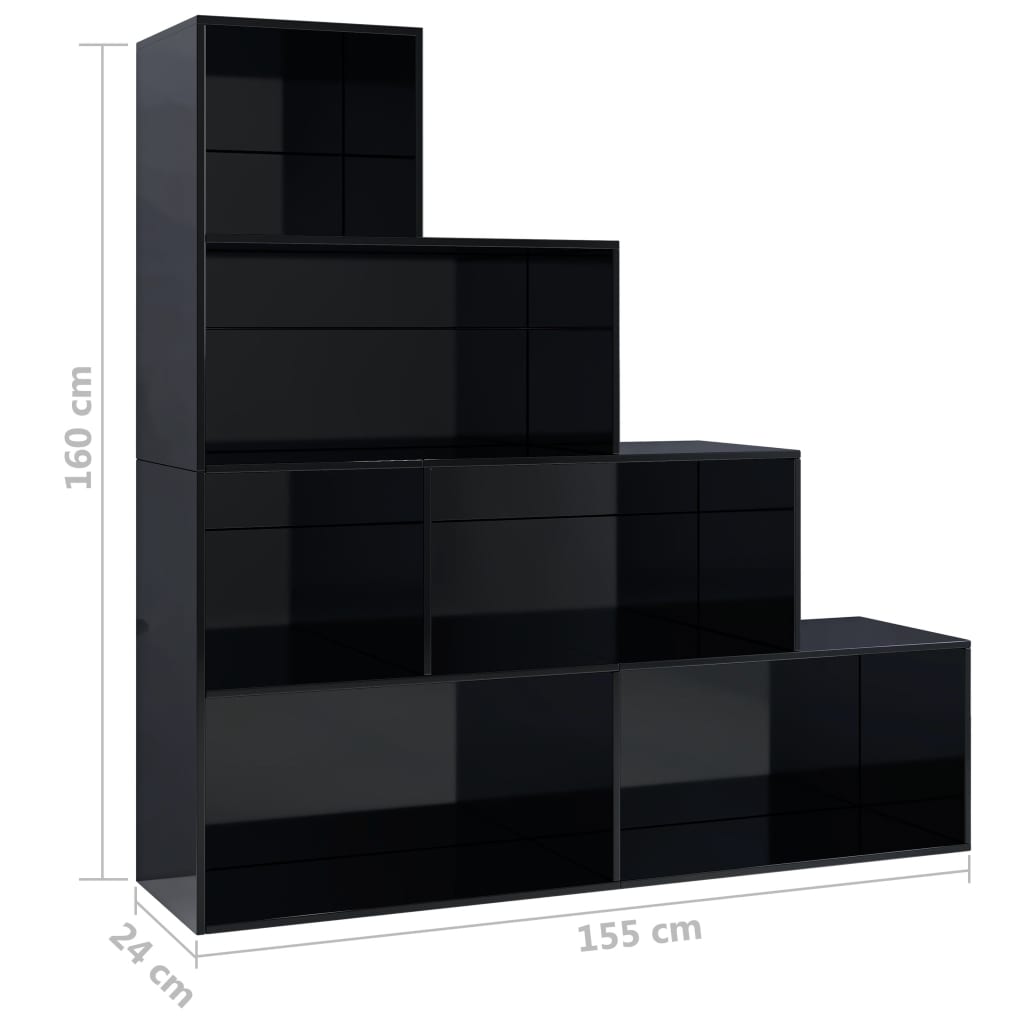 vidaXL magasfényű fekete könyvszekrény/térelválasztó 155 x 24 x 160 cm