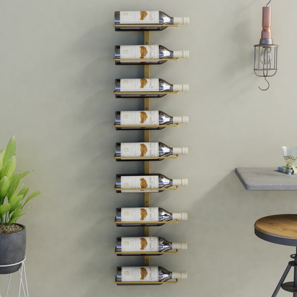 vidaXL arany vas falra szerelhető bortartó állvány 9 palacknak