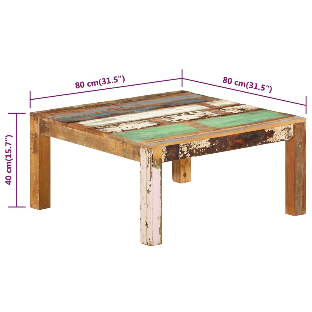 vidaXL tömör újrahasznosított fa dohányzóasztal 80 x 80 x 40 cm