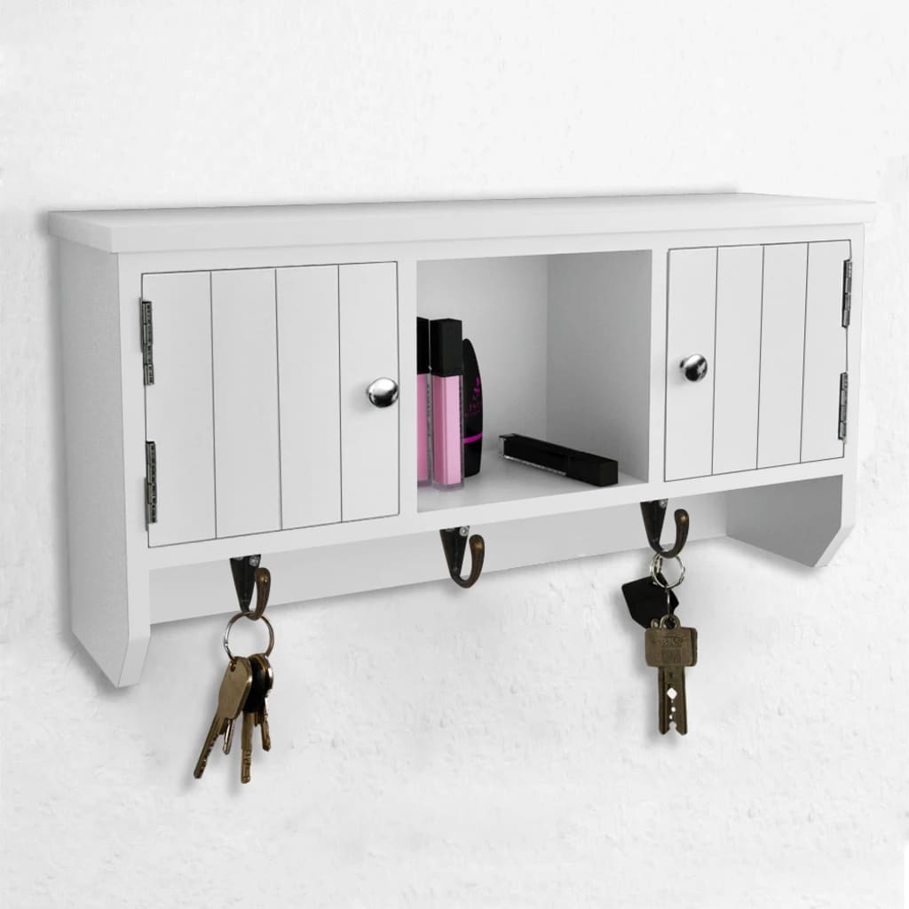 vidaXL kulcs- és ékszertartó fali szekrény ajtókkal és kampókkal