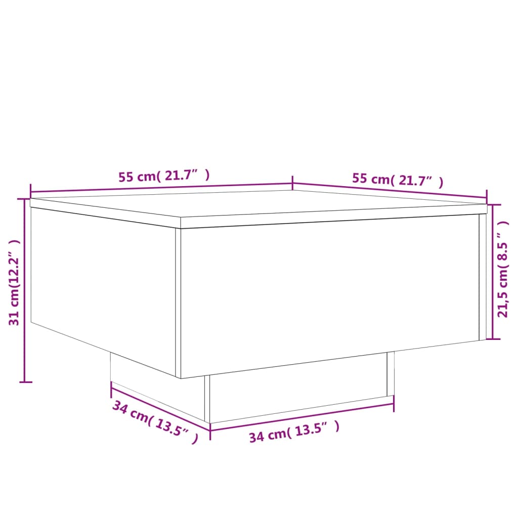 vidaXL fehér szerelt fa dohányzóasztal 55 x 55 x 31 cm