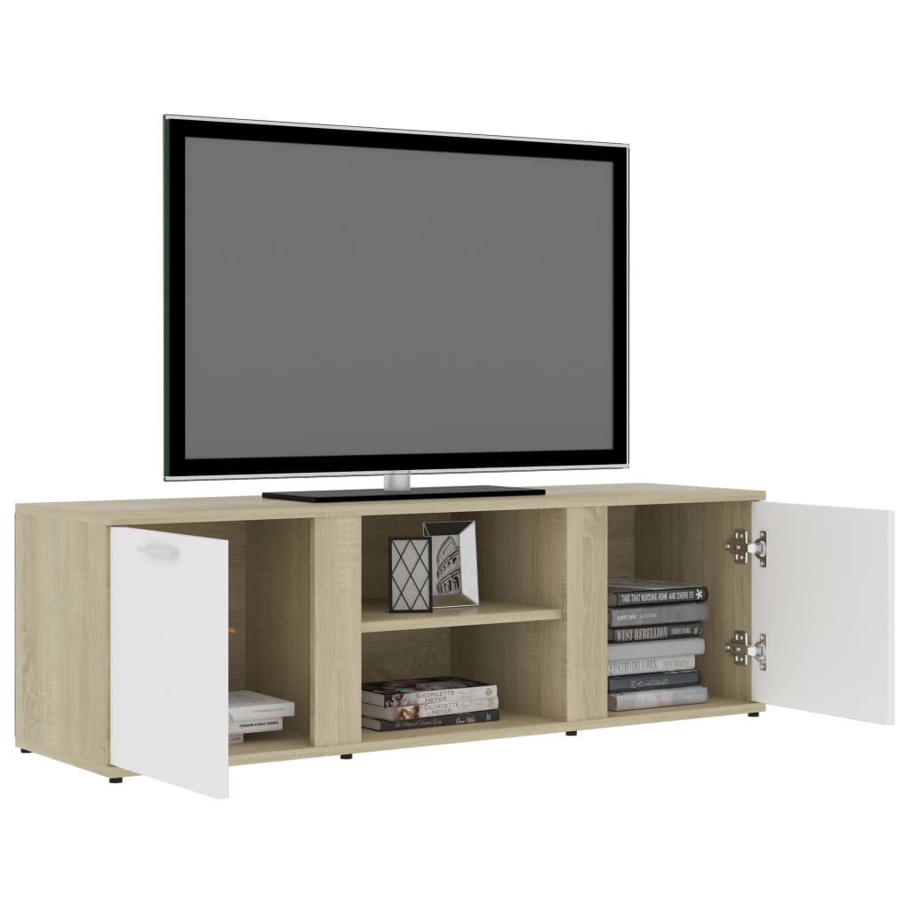 vidaXL fehér és sonoma tölgy színű forgácslap TV-szekrény 120x34x37 cm