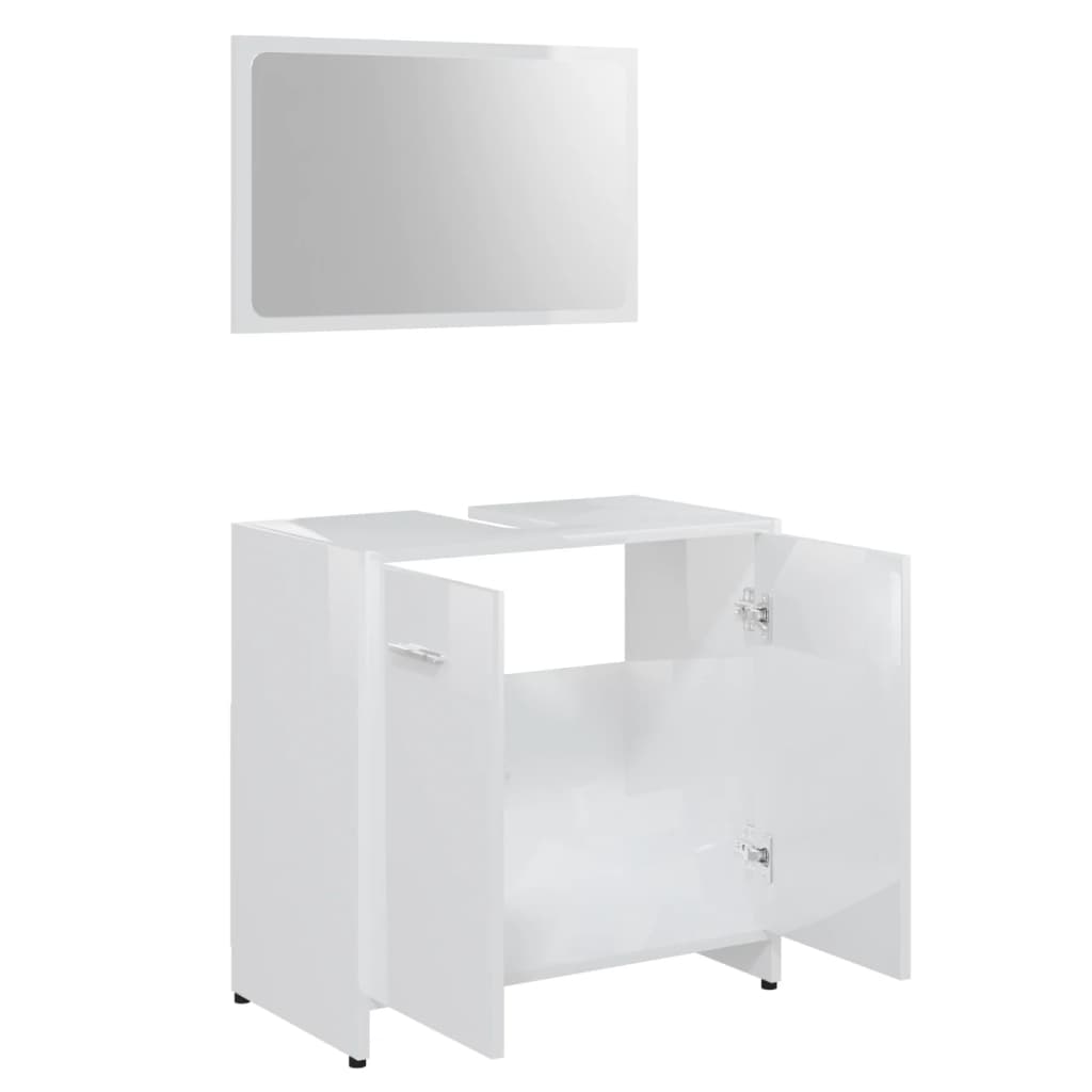 vidaXL 3 részes magasfényű fehér forgácslap fürdőszobai bútorszett