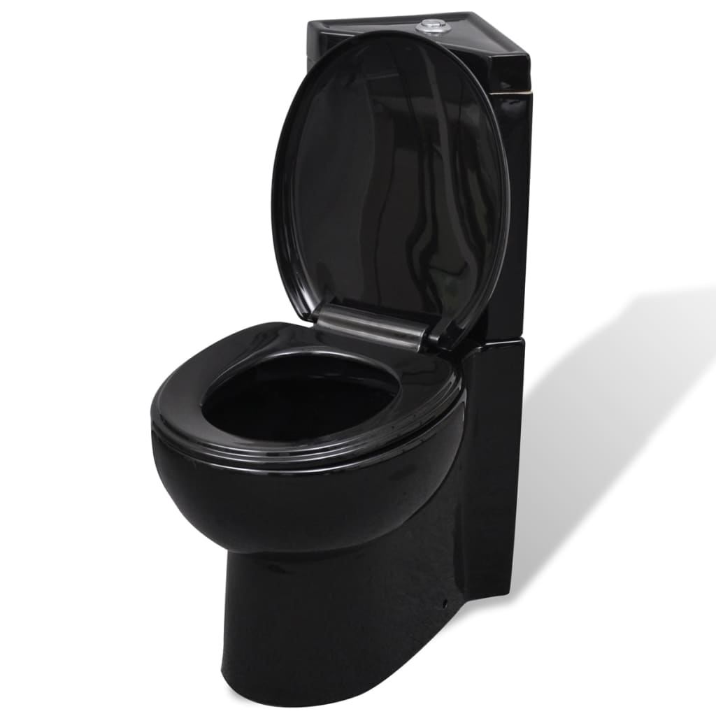 vidaXL fekete kerámia fürdőszobai sarok WC