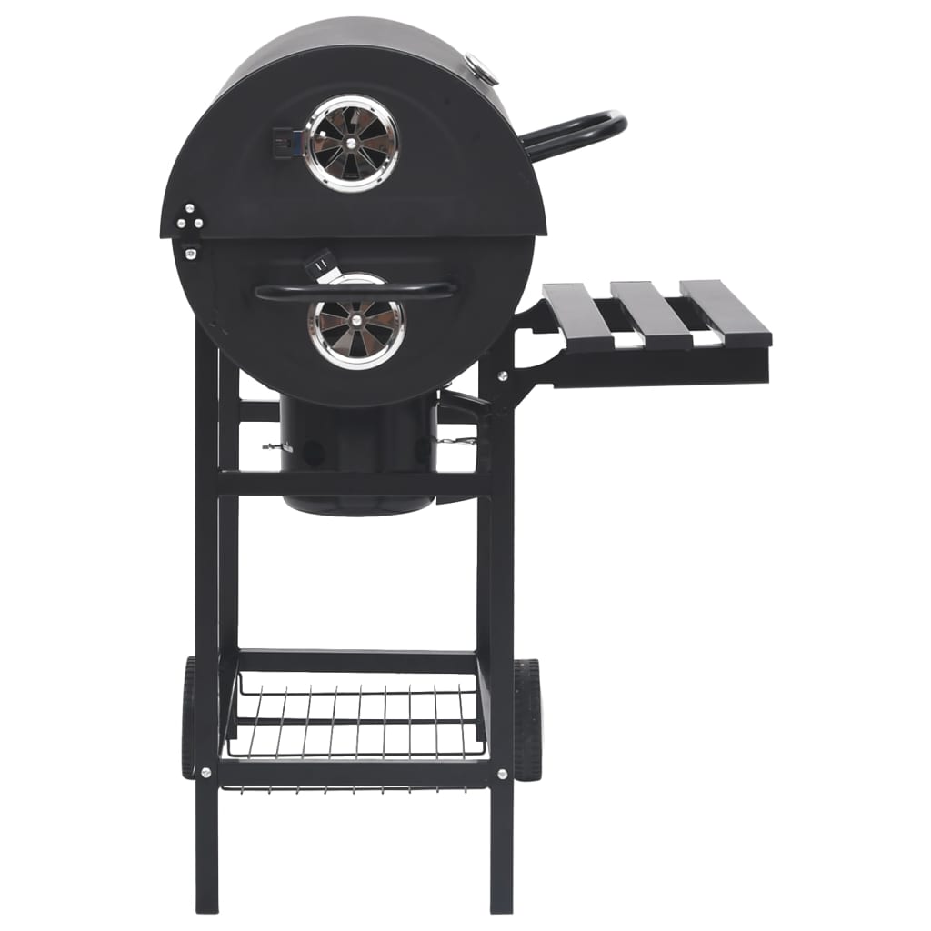 vidaXL fekete acél hengeres grillsütő kerékkel és polccal 115x85x95 cm
