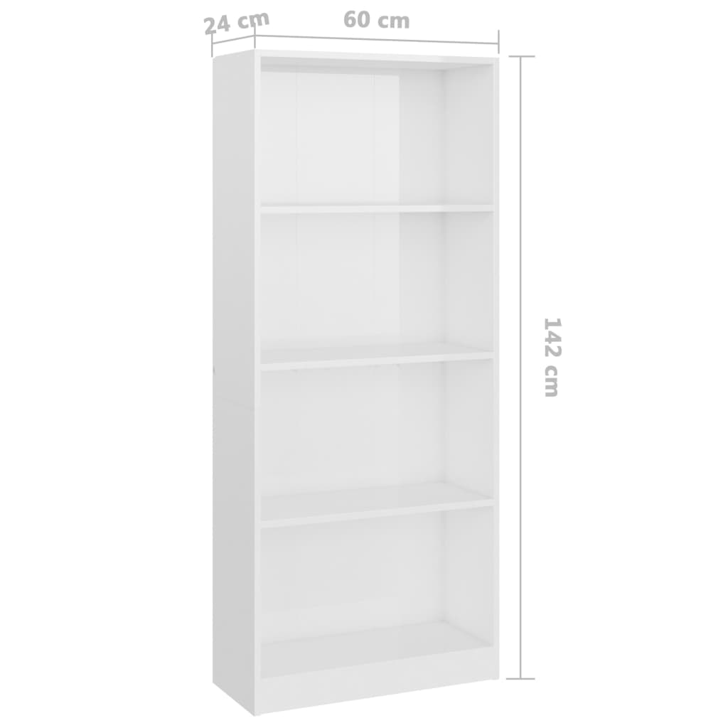 vidaXL 4-szintes magasfényű fehér forgácslap könyvszekrény 60x24x142cm