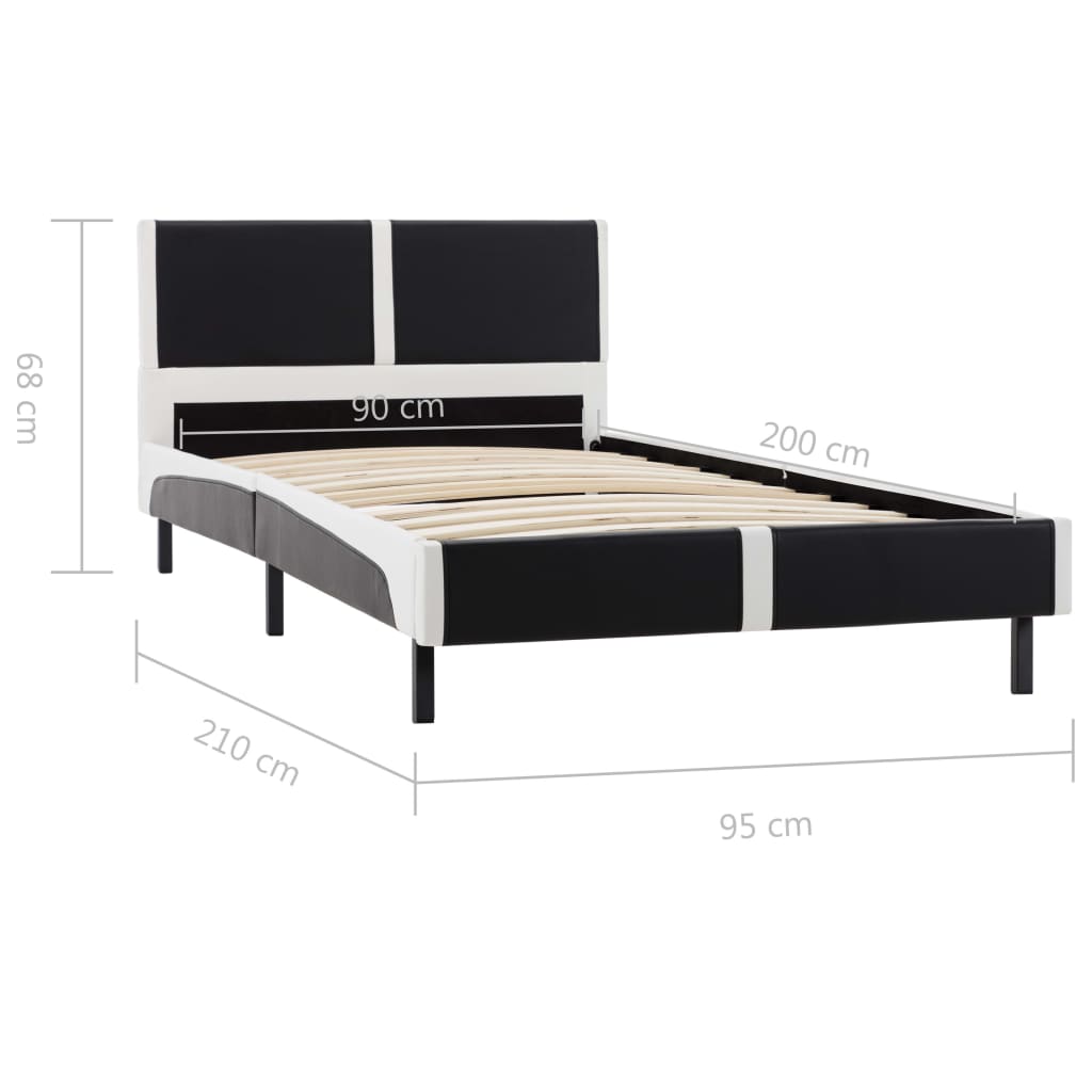 vidaXL fekete és fehér műbőr ágykeret 90 x 200 cm
