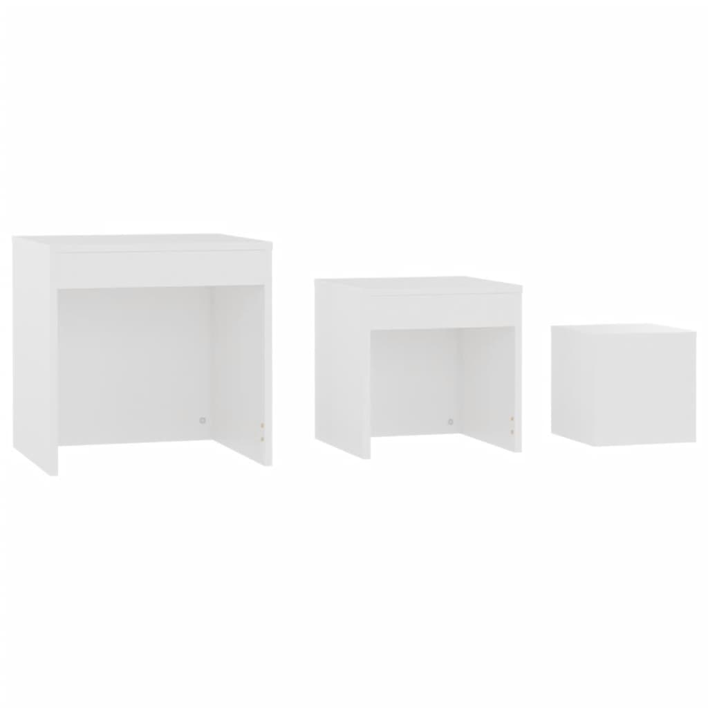vidaXL 3 db fehér rakásolható forgácslap asztal