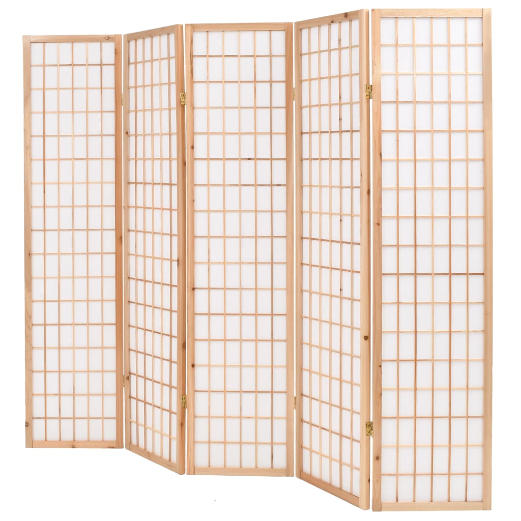 vidaXL 5 paneles, természetes, japán stílusú paraván 200 x 170 cm