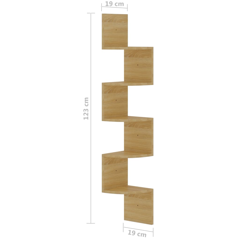 vidaXL sonoma-tölgyszínű szerelt fa fali sarokpolc 19 x 19 x 123 cm