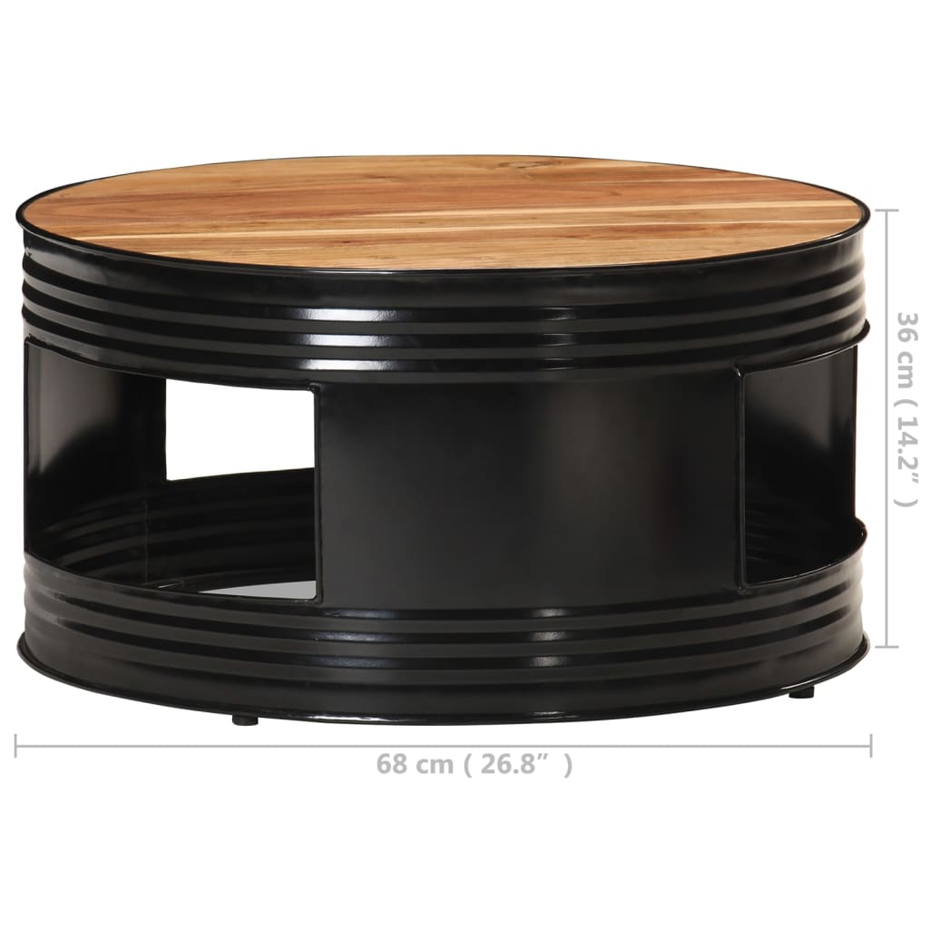 vidaXL fekete tömör akácfa dohányzóasztal 68 x 68 x 36 cm