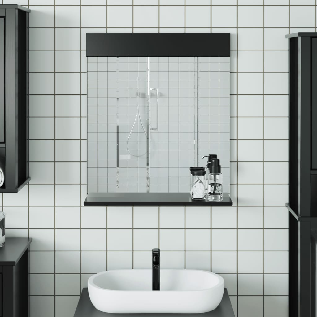 vidaXL BERG fekete tömör fa fürdőszobatükör polccal 60 x 12 x 70 cm