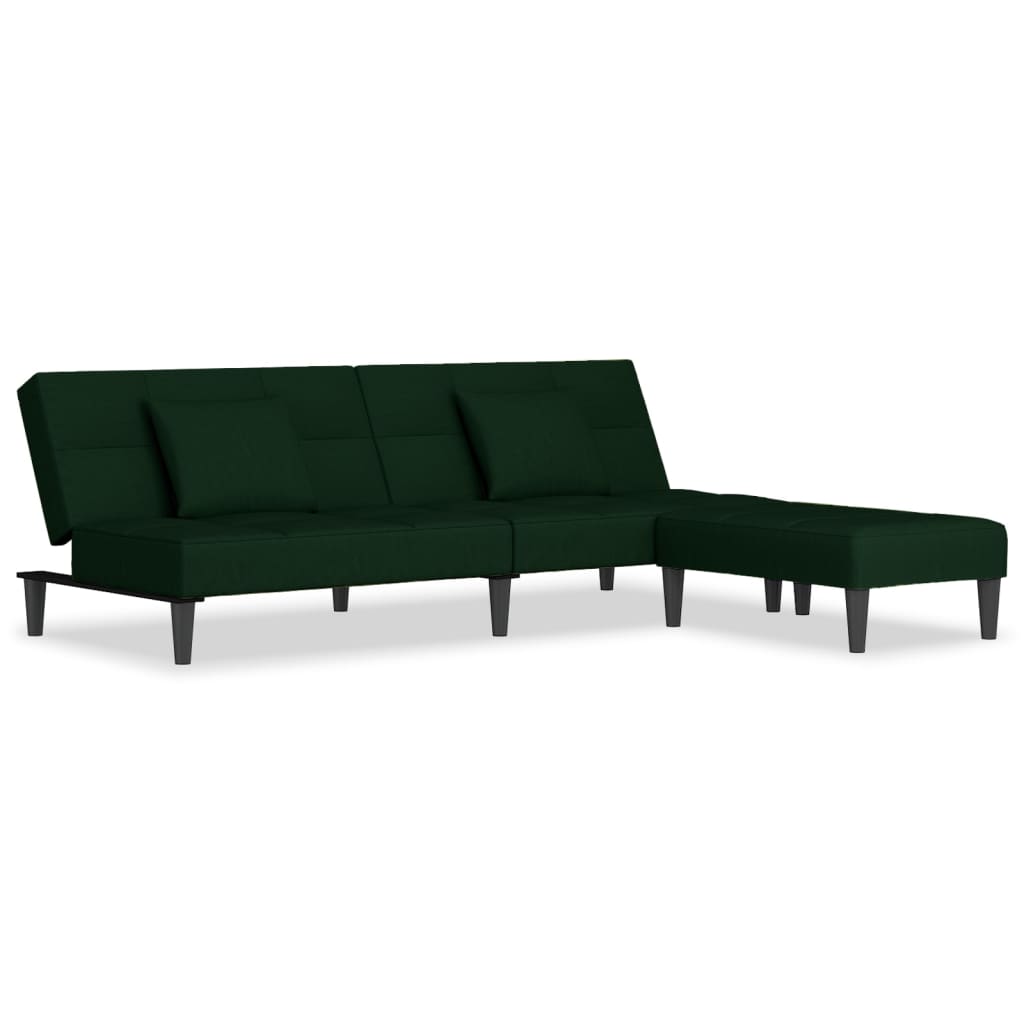 vidaXL sötétzöld bársony kanapéágy két párnával és lábtartóval