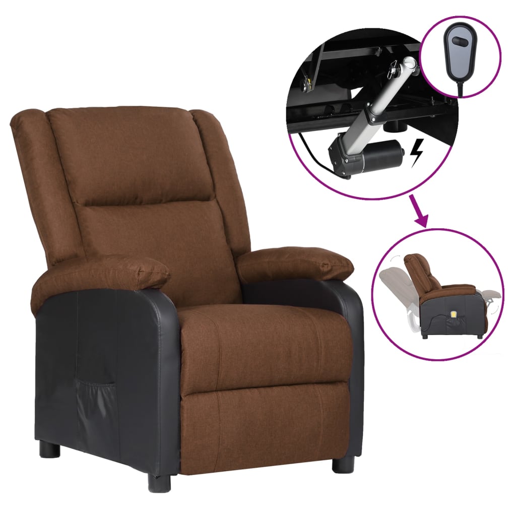 vidaXL barna műbőr és szövet elektromos dönthető TV-fotel