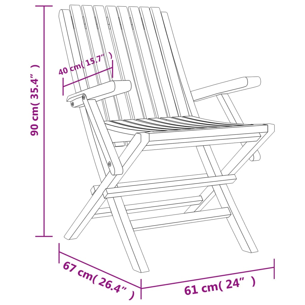 vidaXL 2 db tömör tíkfa összecsukható kerti szék 61 x 67 x 90 cm