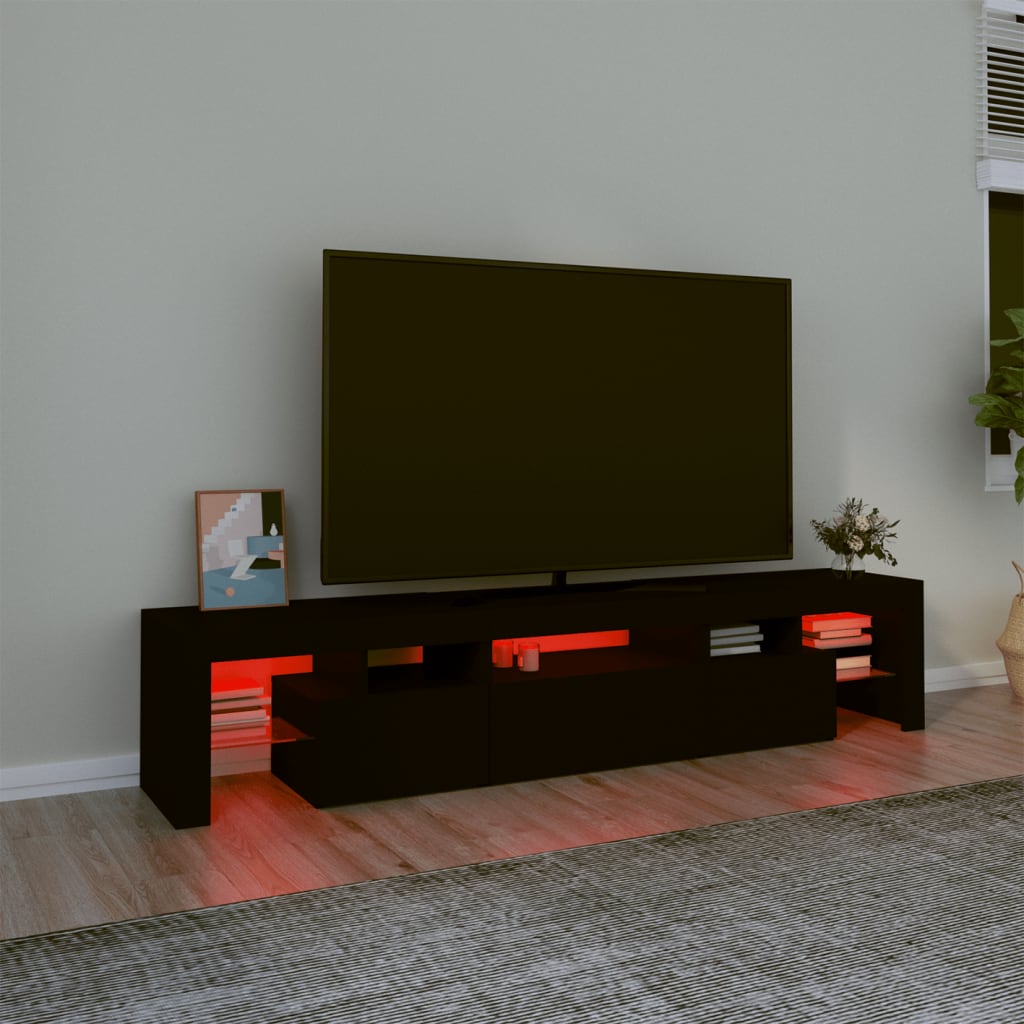 vidaXL fekete TV-szekrény LED-világítással 200x36,5x40 cm