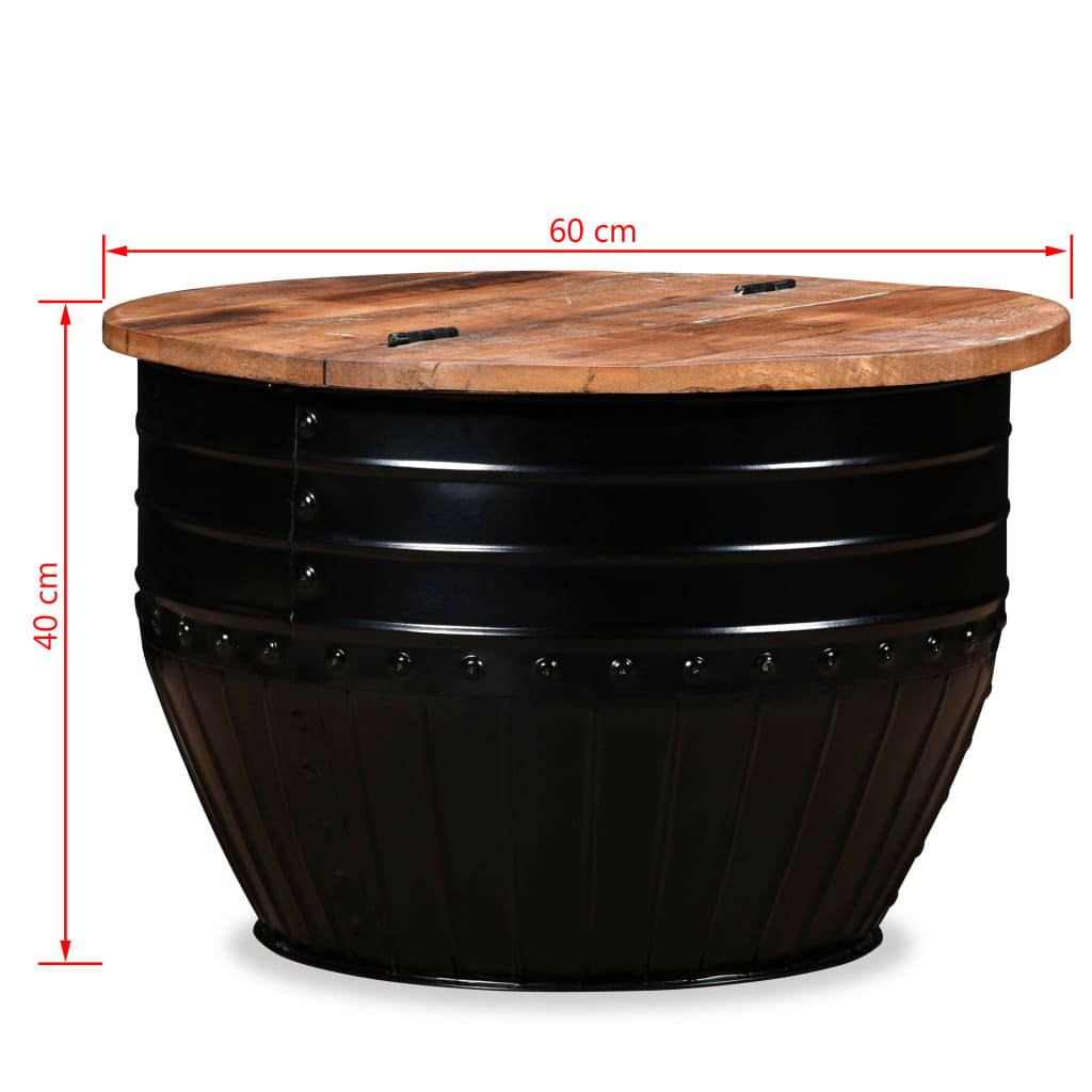 vidaXL fekete hordó alakú újrahasznosított fa dohányzóasztal