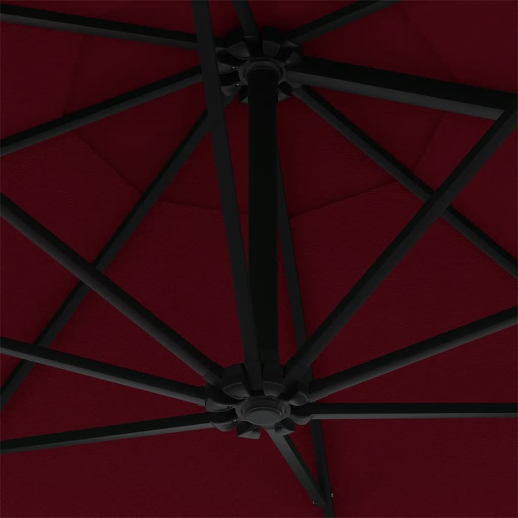 vidaXL burgundi vörös fali napernyő LED-ekkel és fémrúddal 300 cm