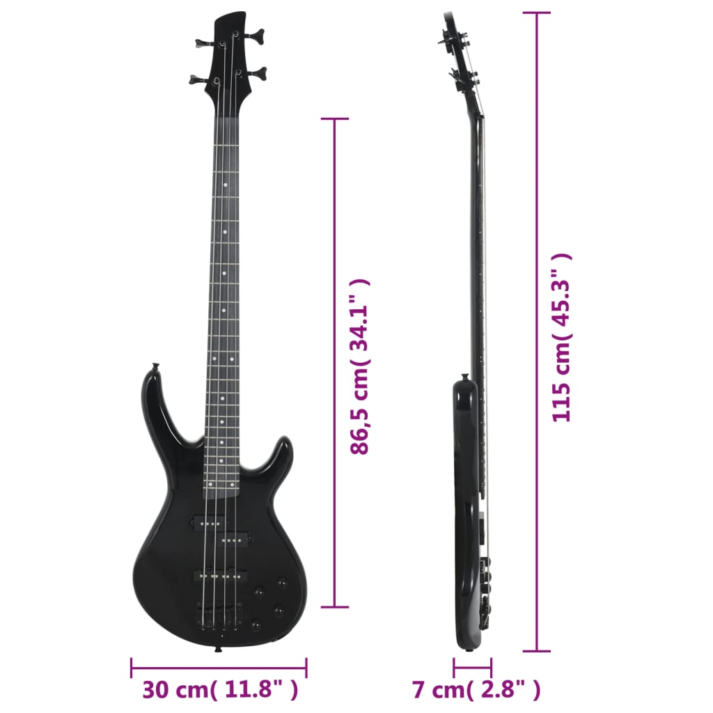 vidaXL fekete elektromos basszusgitár kezdőknek puhatokkal 4/4 46"