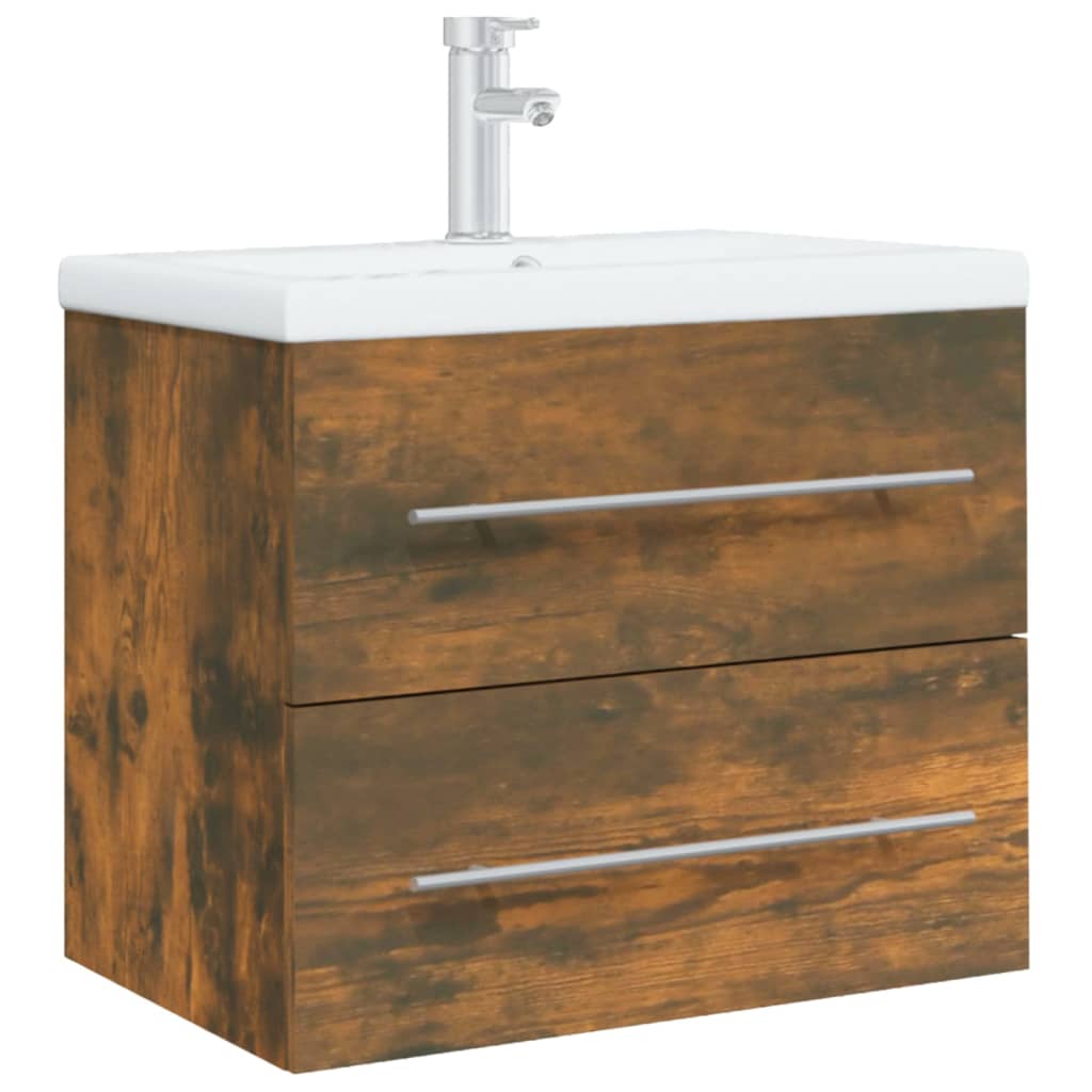 vidaXL füstös tölgy színű szerelt fa mosdószekrény beépített mosdóval