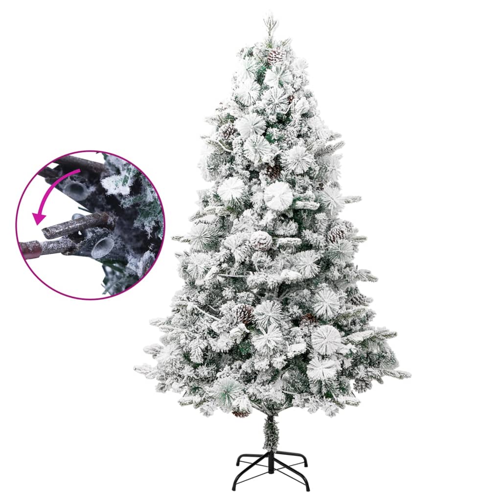 vidaXL PVC és PE megvilágított karácsonyfa hóval/fenyőtobozzal 195 cm