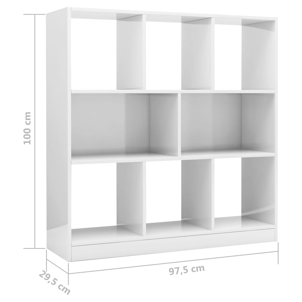 vidaXL magasfényű fehér forgácslap könyvszekrény 97,5 x 29,5 x 100 cm