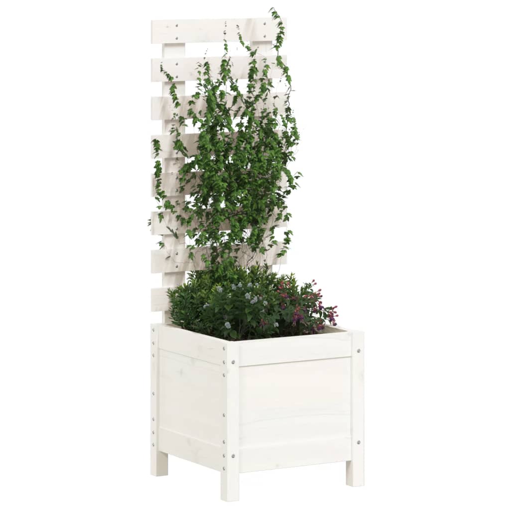 vidaXL fehér tömör fenyő kerti növénytartó állvánnyal 39x39,5x114 cm