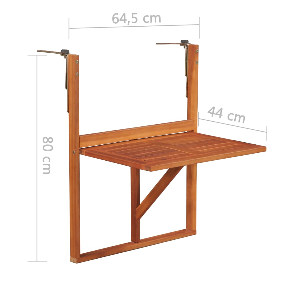 vidaXL tömör akácfa felakasztható erkély asztal 64,5 x 44 x 80 cm