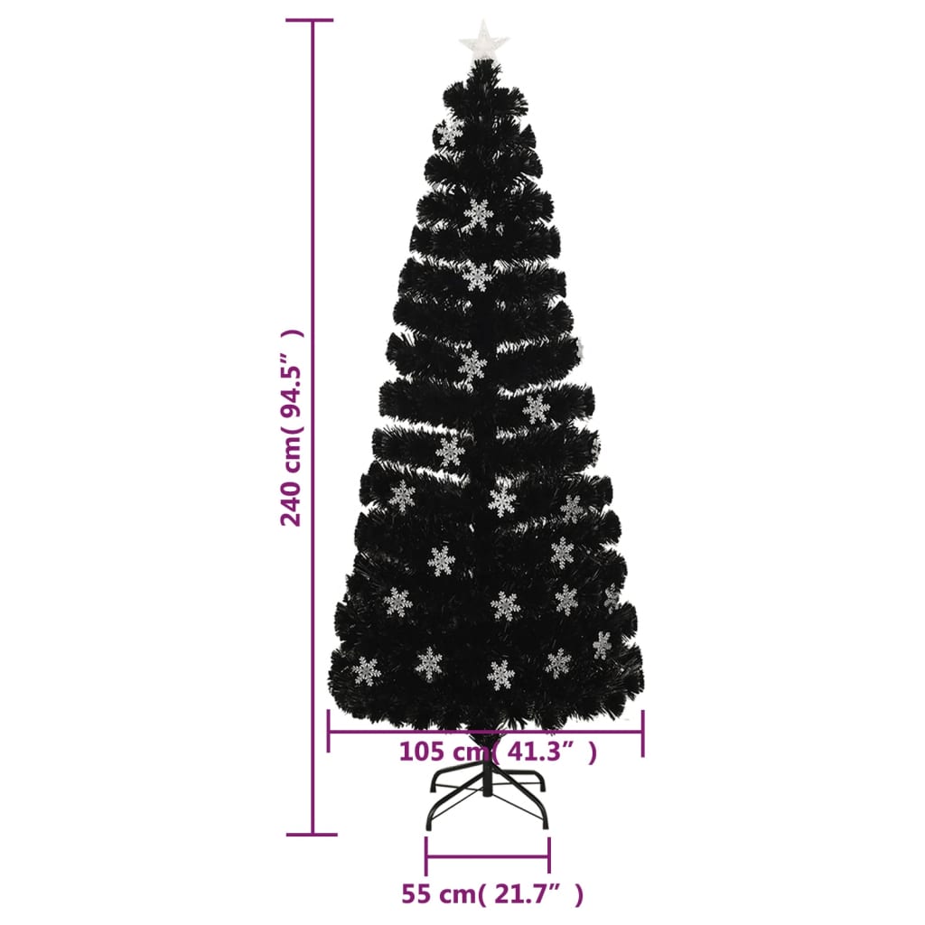 vidaXL fekete száloptikás karácsonyfa LED-es hópelyhekkel 240 cm
