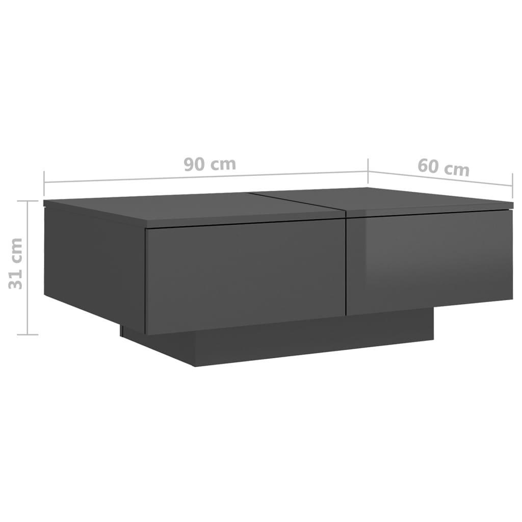 vidaXL magasfényű szürke forgácslap dohányzóasztal 90 x 60 x 31 cm