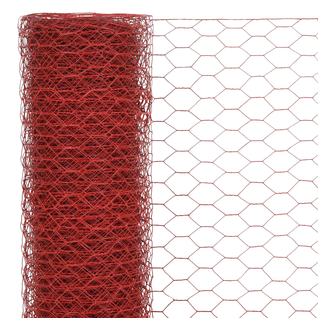 vidaXL piros PVC-bevonatú acél csirkeháló drótkerítés 25 x 1 m