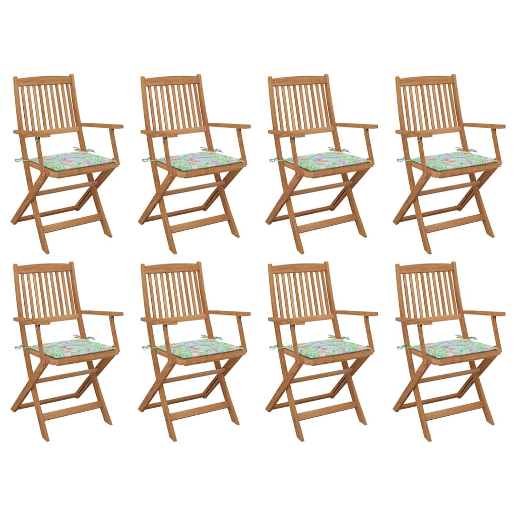 vidaXL 8 db összecsukható tömör akácfa kerti szék párnákkal