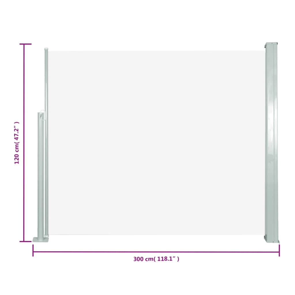 vidaXL krémszínű behúzható oldalsó napellenző 120 x 300 cm