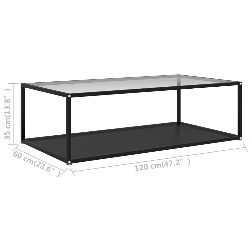 vidaXL átlátszó és fekete edzett üveg dohányzóasztal 120 x 60 x 35 cm