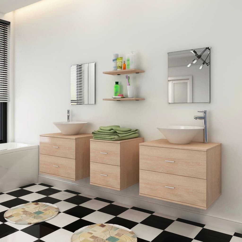 vidaXL 7 részes fürdőszobabútor és mosdókagyló szett bézs