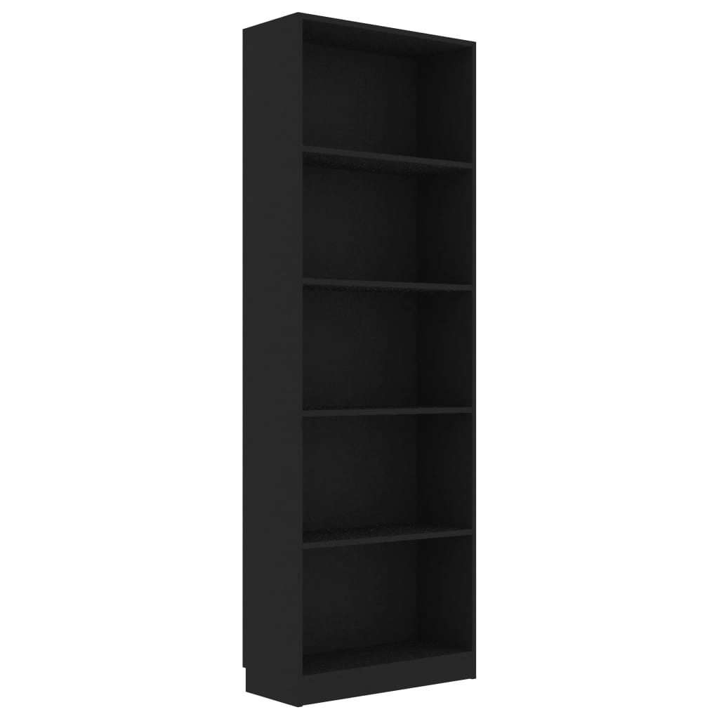 vidaXL 5-szintes fekete forgácslap könyvszekrény 60 x 24 x 175 cm