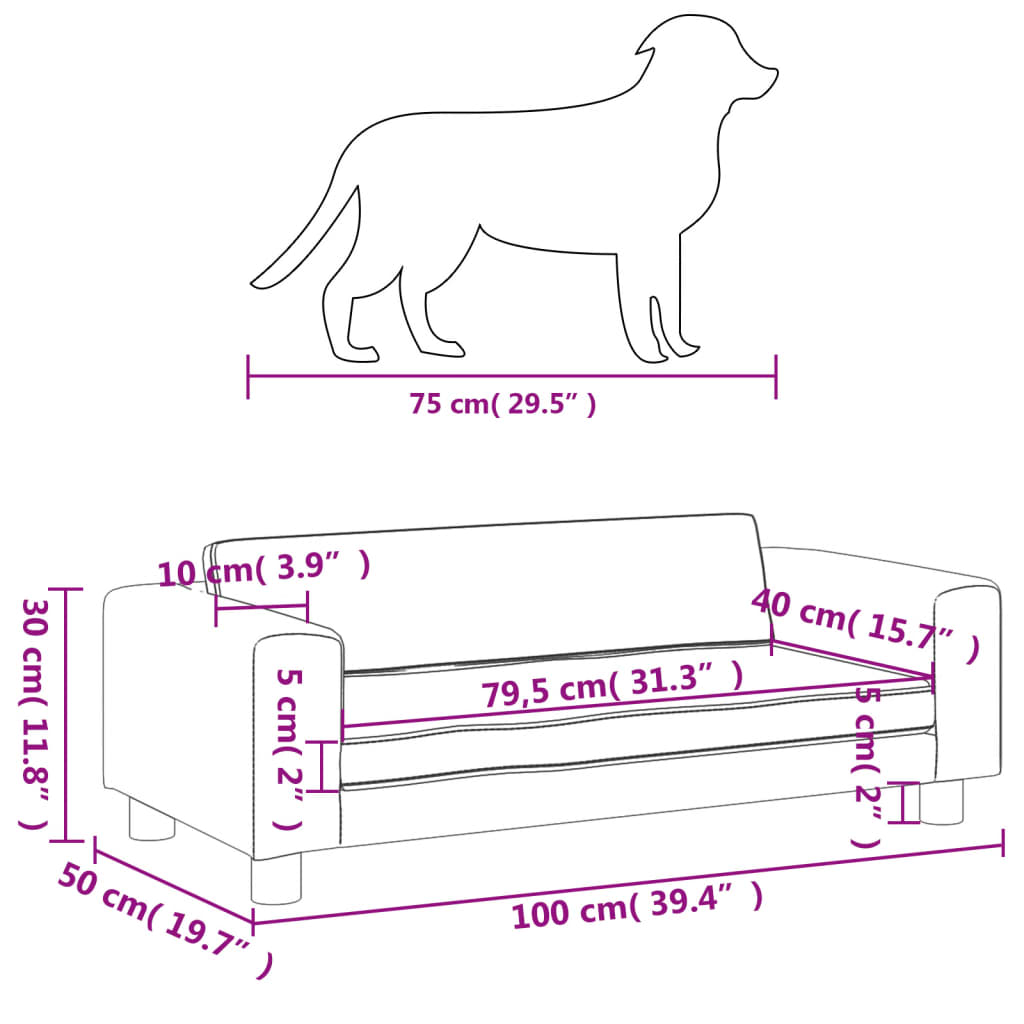 vidaXL krémszínű bársony kutyaágy hosszabbítóval 100 x 50 x 30 cm